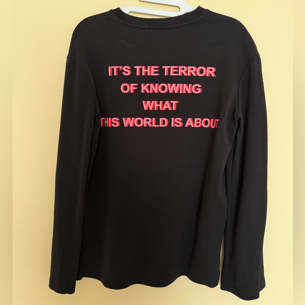 Black Graphic Long-Sleeve Top with Pink Text